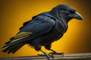 Close up portrait of a black raven, Corvus corax. ai generative photo