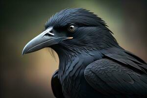 Close up portrait of a black raven, Corvus corax. ai generative photo