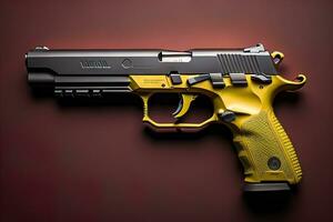 Semi-automatic handgun on a solid color background. Close-up. ai generative photo