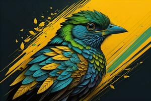 Colorful bird in grunge style. Vector illustration. ai generative photo