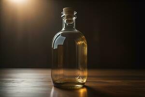 Bottle with a liquid on a solid color background. ai generative photo