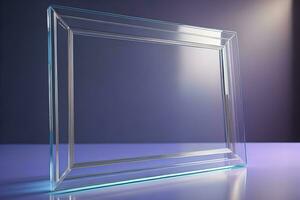 Glass picture frame on a solid color background. ai generative photo