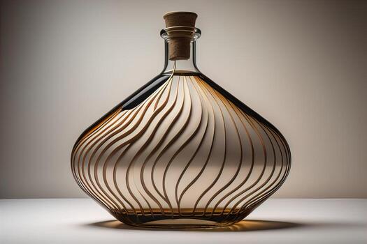 Bottle with a liquid on a solid color background. ai generative photo