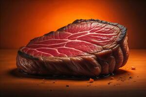 Raw beef sirloin steak with ingredients for cooking on wooden background. ai generative photo