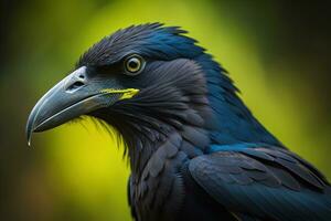 Close up portrait of a black raven, Corvus corax. ai generative photo