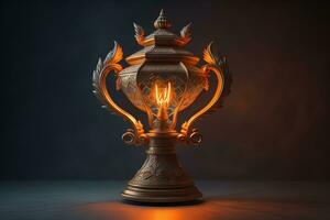 Lantern on a wooden table and a dark background. ai generative photo