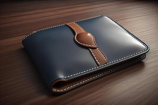 A leather wallet on a wooden background. ai generative photo