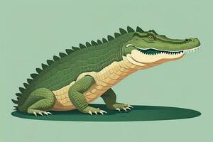 Crocodile on green background. Vector illustration in retro style. ai generative photo