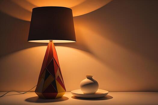 a modern lamp on a solid color background. ai generative photo