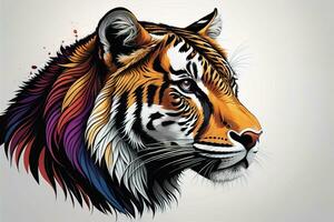 Tiger head with colorful background. ai generative photo