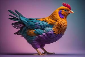 Colorful chicken on a solid color background, studio photo. ai generative photo