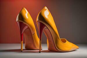 High heel women shoes on a solid colour background. ai generative photo