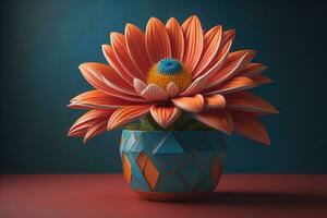 Flowers in a pot on a solid color background. ai generative photo