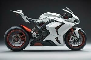 a white super sports motorcycle on a gray background. ai generative photo