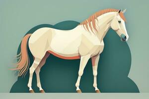 Brown and white horse standing. Vector illustration. ai generative photo