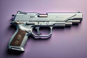 Semi-automatic handgun on a solid color background. Close-up. ai generative photo