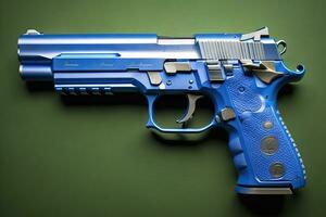 Semi-automatic handgun on a solid color background. Close-up. ai generative photo