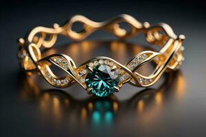 Wedding ring with diamonds on a solid color background. Jewelry. ai generative photo