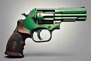 Semi-automatic handgun on a solid color background. Close-up. ai generative photo