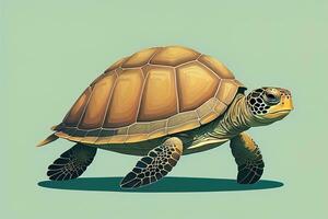 illustration of a turtle on a green background in cartoon style. ai generative photo