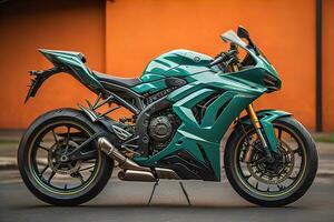 Modern powerful sports motorcycle on a colorful background. ai generative photo