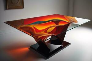 Interior of a living room with a glass table. ai generative photo