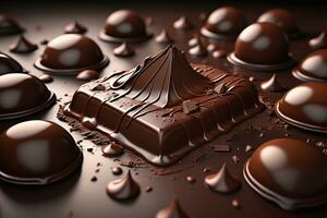 Chocolate truffles on a dark background. ai generative photo