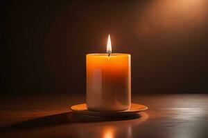 Creative burning candle on a wooden background. ai generative photo