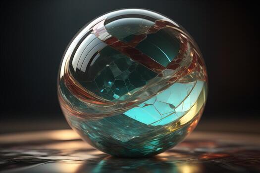 transparente cristal pelota en un de madera mesa. ai generativo foto