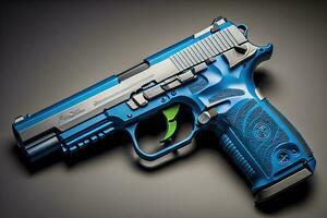 Semi-automatic handgun on a solid color background. Close-up. ai generative photo