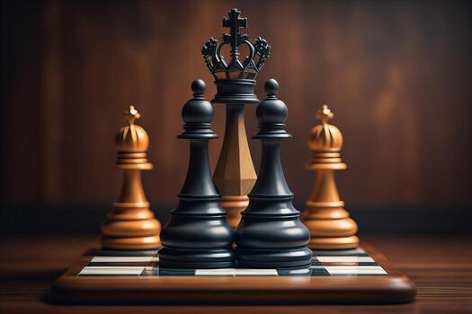 Different chess piece on a solid color background. ai generative photo