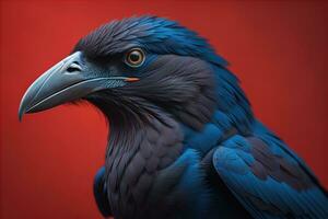 Close up portrait of a black raven, Corvus corax. ai generative photo