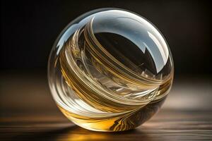 Transparent crystal ball on a wooden table. ai generative photo