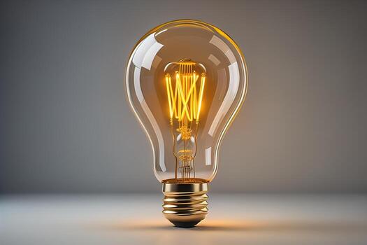 Glowing glass light bulb on dark background. ai generative photo