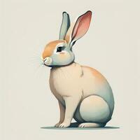 Vector illustration of a cute white rabbit sitting on a white background. ai generative photo