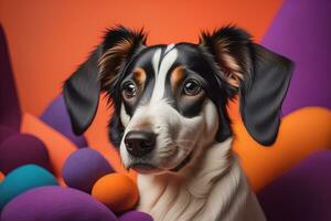 Portrait of a cute dog on a colorful background. Studio shot. ai generative photo