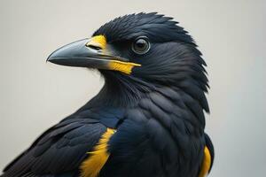 Close up portrait of a black raven, Corvus corax. ai generative photo