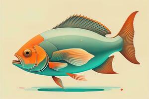 Illustration of a fish on a yellow background, vector illustration. ai generative photo