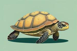 illustration of a turtle on a green background in cartoon style. ai generative photo