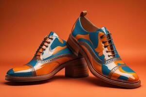 Men's shoes on a solid colour background. Studio shot. ai generative photo