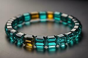 Bracelet with colorful stones on a black background close-up. ai generative photo