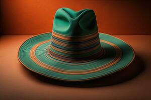 Fashionable hat on a solid color background. ai generative photo