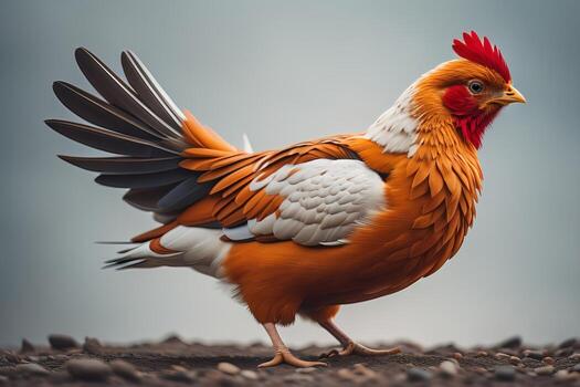 Colorful chicken on a solid color background, studio photo. ai generative photo
