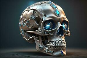 Skull with blue gemstones. ai generative photo