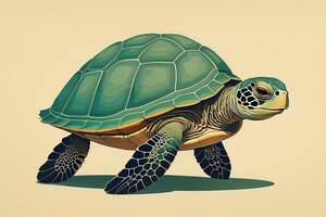 illustration of a turtle on a green background in cartoon style. ai generative photo
