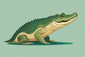 Crocodile on green background. Vector illustration in retro style. ai generative photo