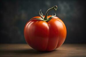 Fresh tomatoe on a wooden background. ai generative photo
