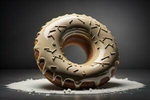 Chocolate glazed donut with sprinkles. Ai generative photo
