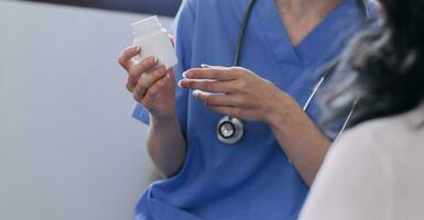 Homecare nursing service and elderly people cardiology healthcare. Close up of young hispanic female doctor nurse check mature caucasian man patient heartbeat using stethoscope during visit photo