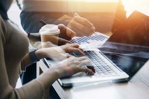 Document Businessman working modern computer Document Management System , Virtual online documentation database and process automation to efficiently manage files, photo